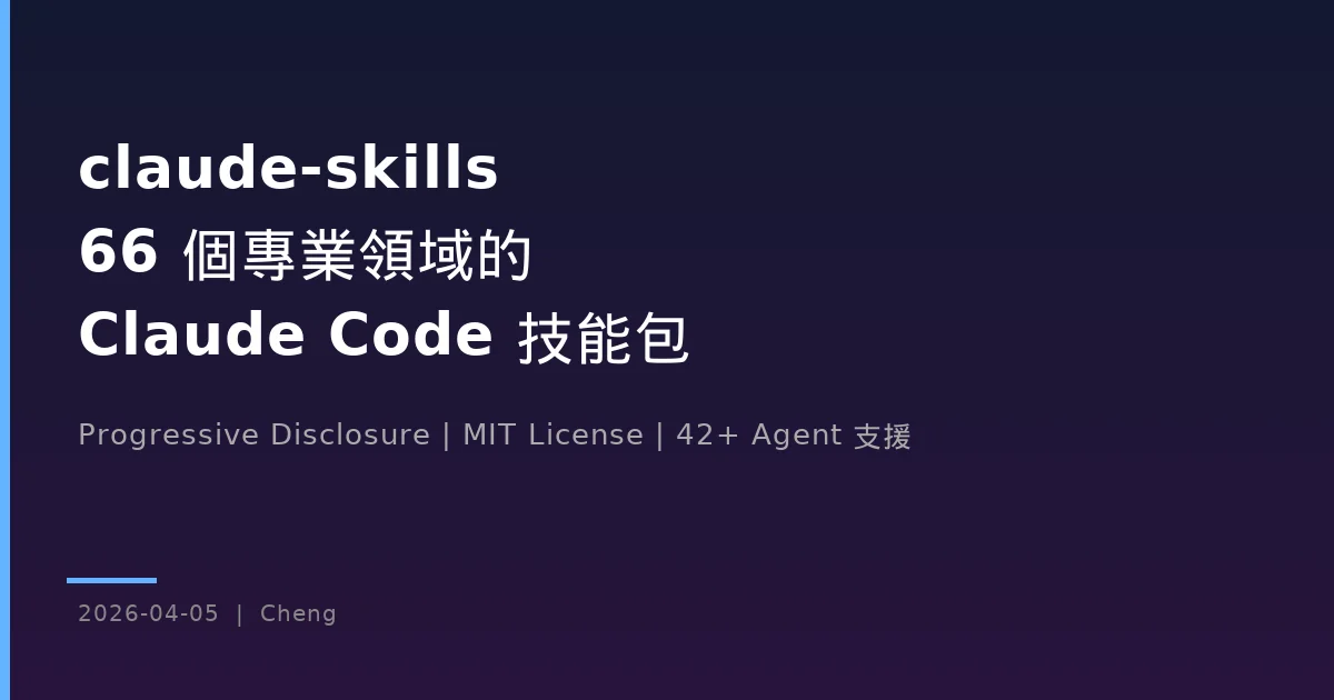 claude-skills — 66 個專業領域的 Claude Code 技能包